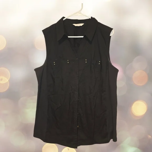 Coral Bay Sleeveless Button-Up Shirt Black, Women’s XL - Picture 2 of 4